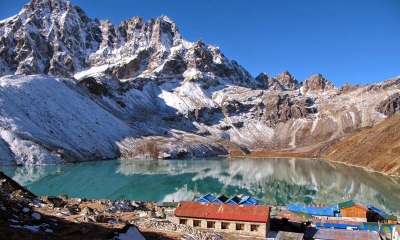 Houses and mountains seen during the Gokyo Valley Trek