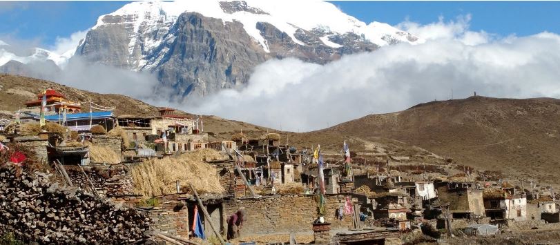 traditional villages and mountains seen during the Nar Phu Valley Trek