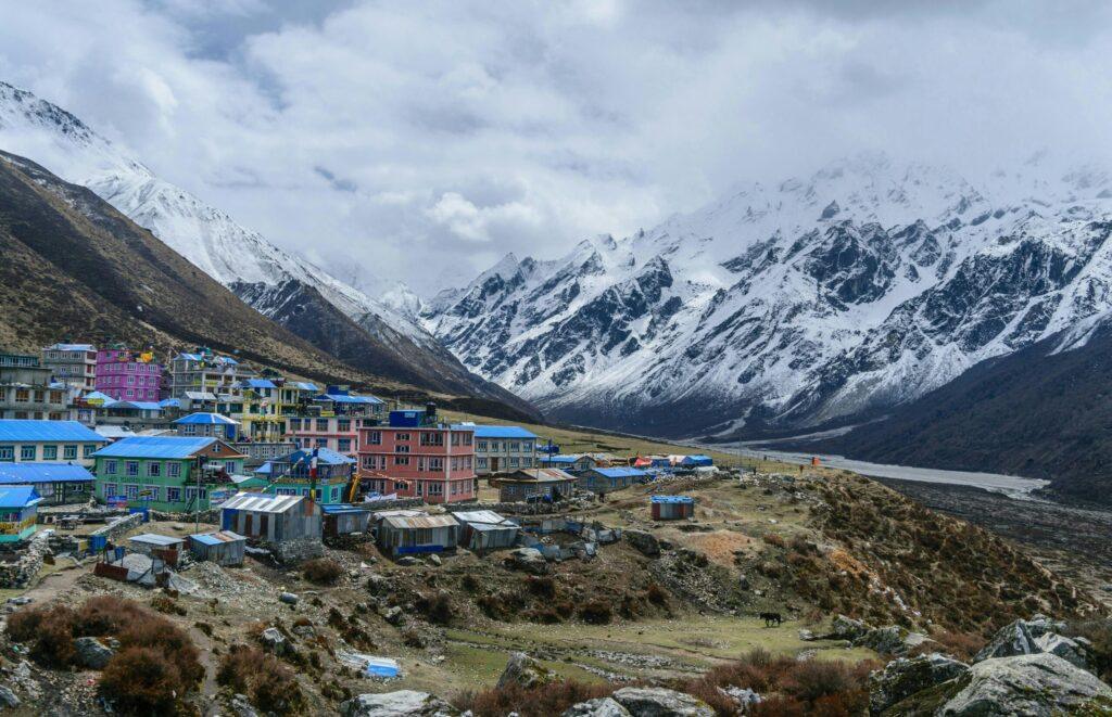 Langtang Valley Trek trail with Himalayan mountain views