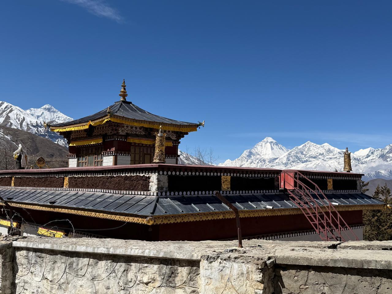 Muktinath temple with Himalayan mountains in background Nepal